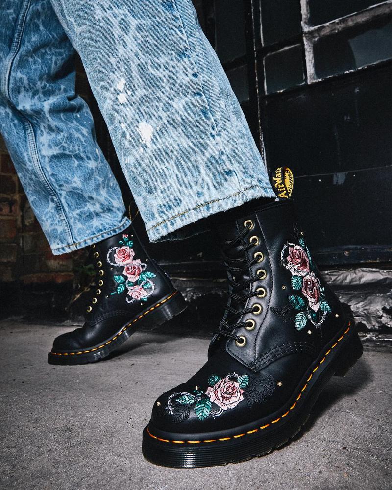 Dr Martens 1460 Vonda Floral Læder Snørestøvler Dame Sort | DK 214UZG